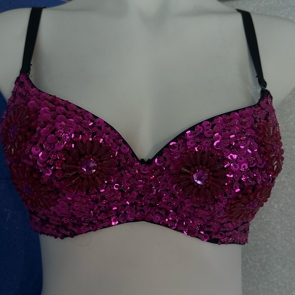 Sequin Embellished Pink Bra